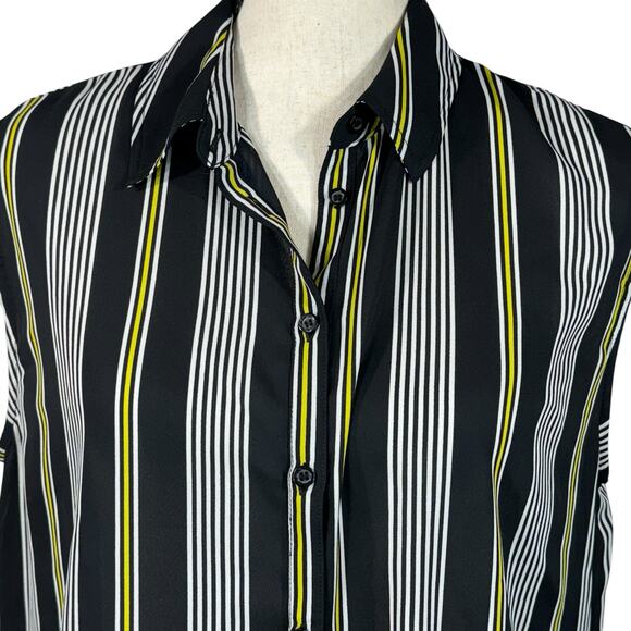 Worthington Medium Tunic Top Striped Semi-Sheer Hi-Low Hem Sleeveless Button-Up - Picture 2 of 7